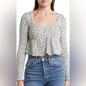 Kirious Thermal Floral Crop Babydoll Top Y2K Coquette Cottagecore Aesthetic XL